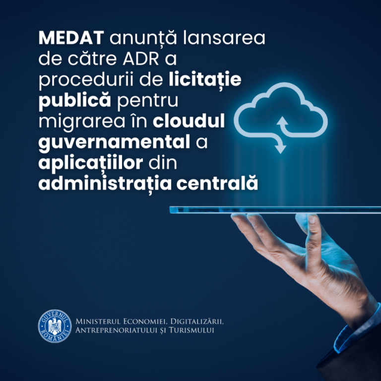 MEDAT anunță lansarea procedurii de achiziție de servicii asociate migrării unor Aplicații IT în Cloud-ul Privat Guvernamental al României (CPG)