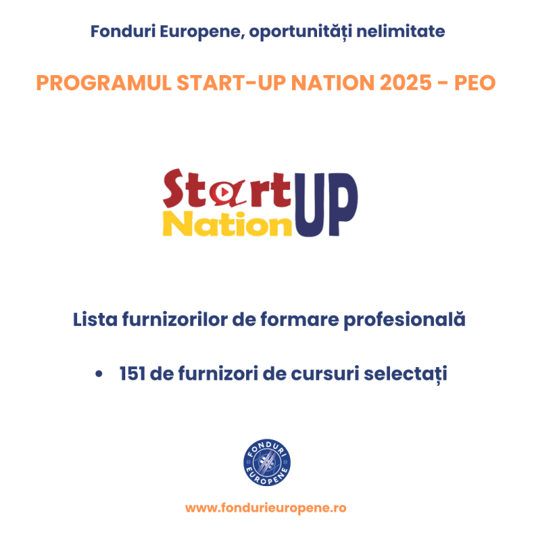Start Up Nation 2025 – Lista oficială a furnizorilor de formare profesională